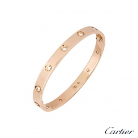 Cartier Rose Gold Full Diamond Love Bracelet Size 16 B6040616